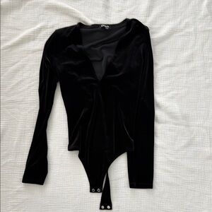 Express Black Velvet Long Sleeve Bodysuit
